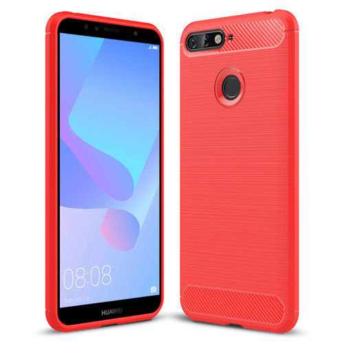 Flexi Slim Carbon Fibre Case for Huawei Y6 (2018) - Brushed Red